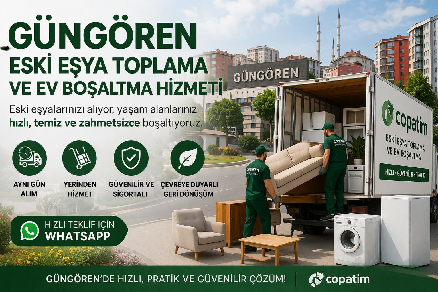 Güngören eski eşya toplama hizmeti, koltuk, yatak ve beyaz eşya atım İstanbul Avrupa Yakası